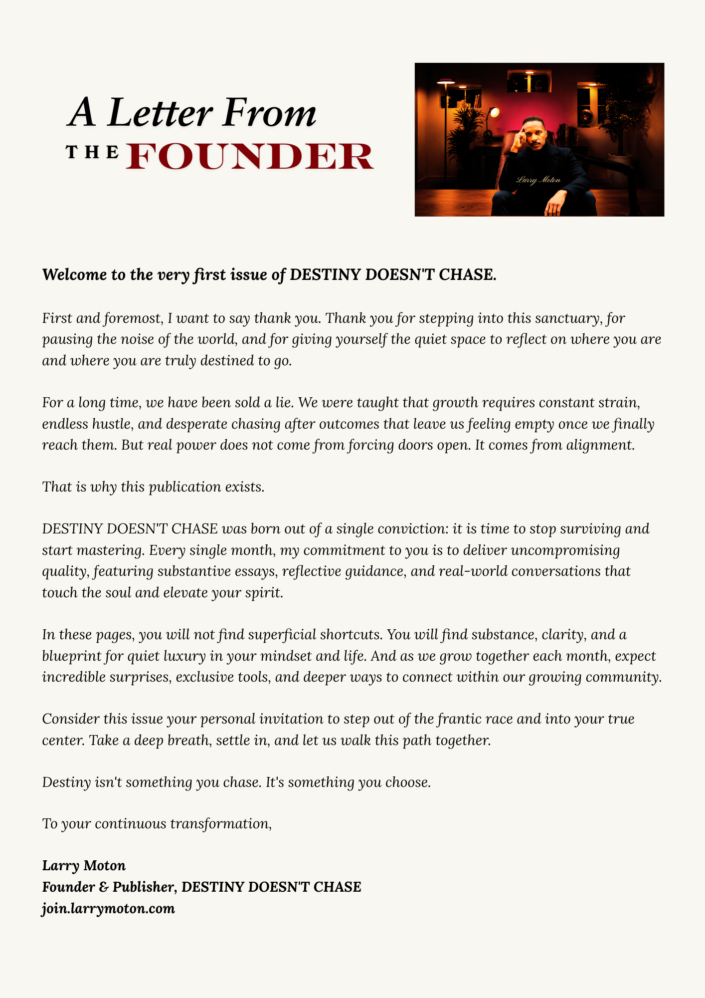 A Letter From The Founder — Larry Moton, Founder & Publisher